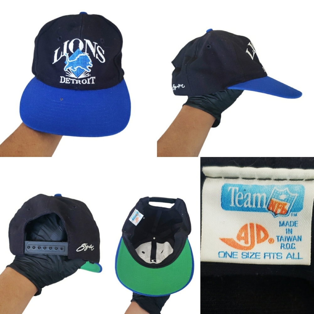 VTG Detroit Lions Signature NFL Snapback Spellout Cap Hat Blue and Black AJD OS